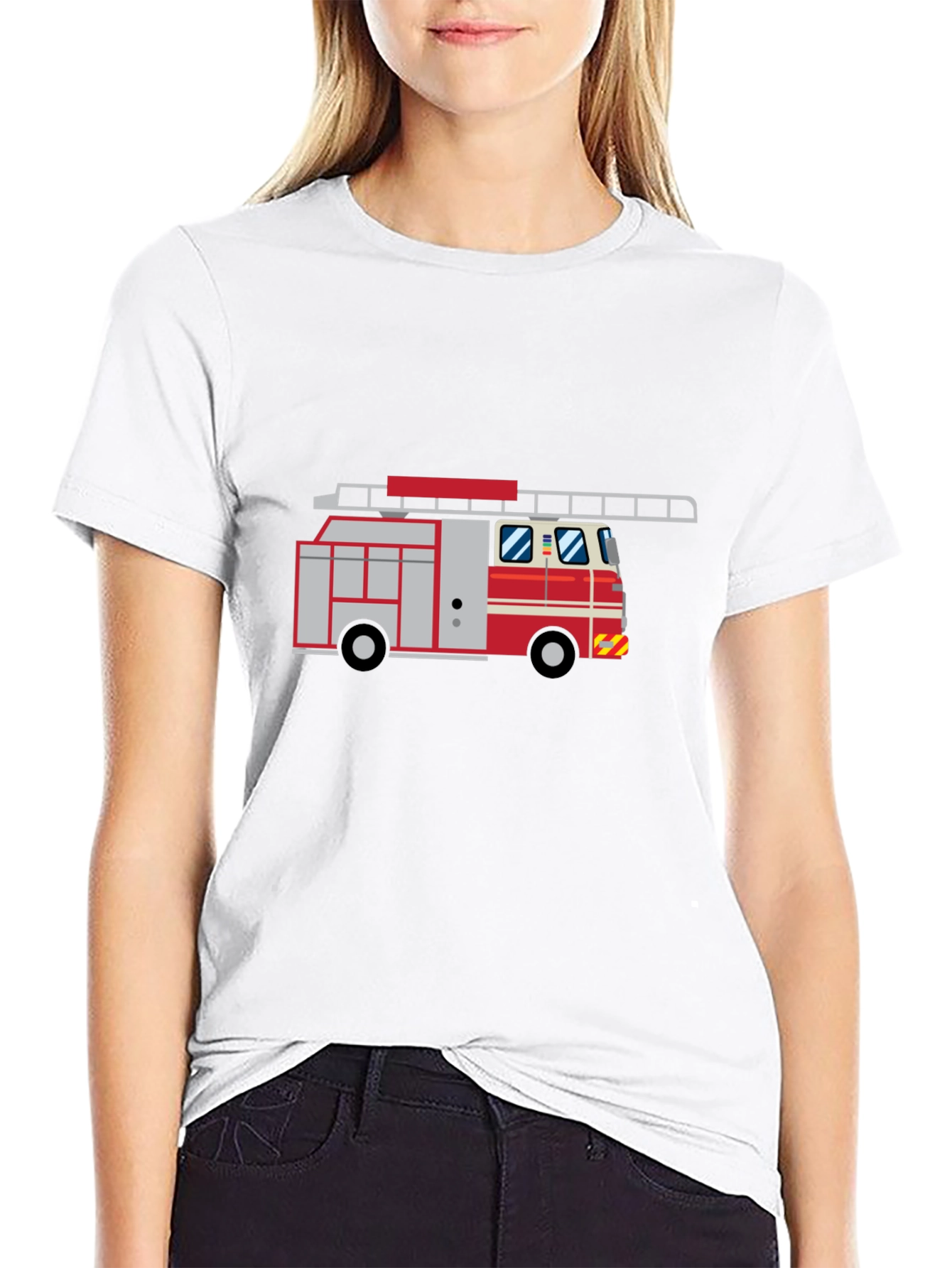 Fire Truck Graphic Tee - Black Cotton T-Shirt