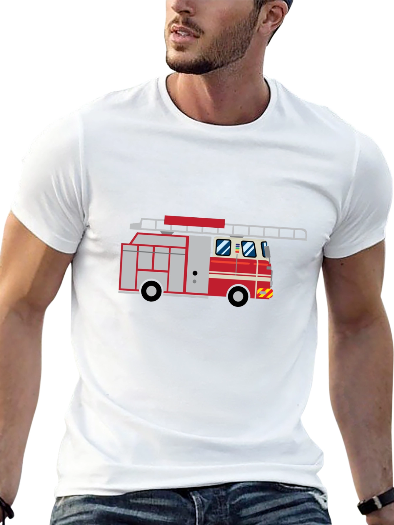 Fire Truck Graphic Tee - Black Cotton T-Shirt