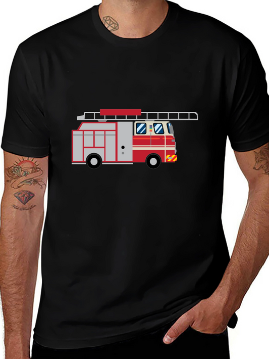 Fire Truck Graphic Tee - Black Cotton T-Shirt
