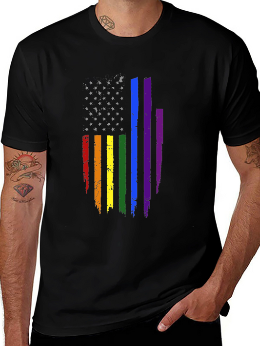 Pride Flag Distressed Tee - Black