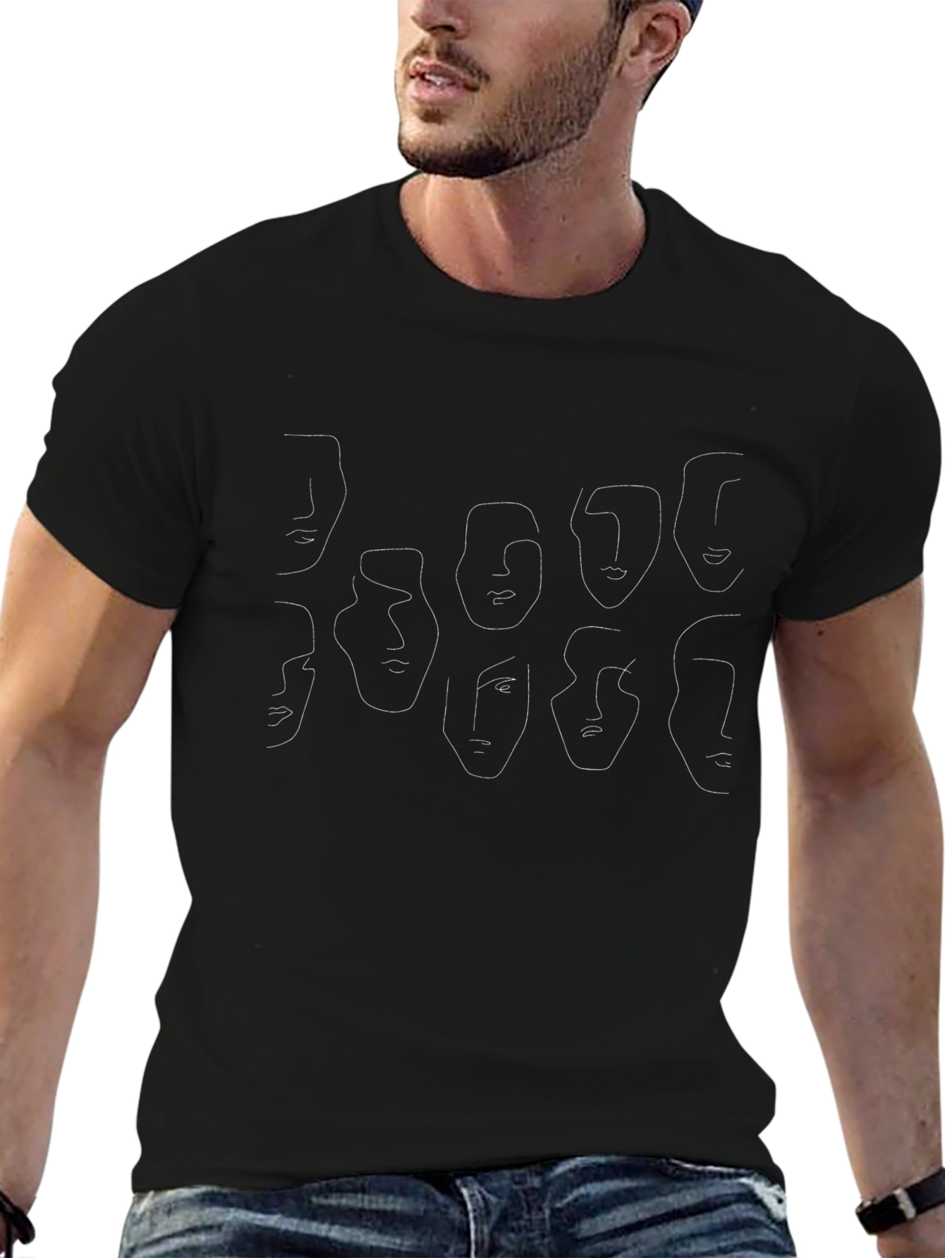 Abstract Faces Graphic Print Black T-Shirt