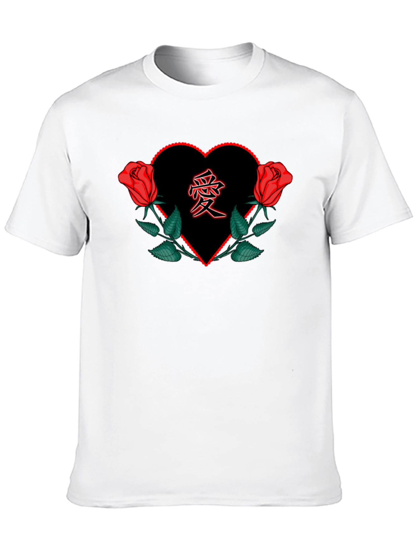 Red Rose Heart Love Graphic Black Tee