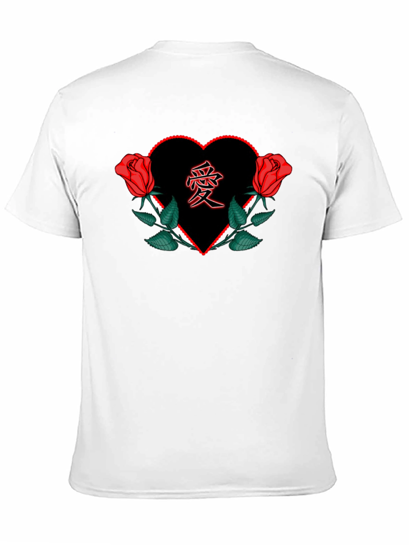 Red Rose Heart Love Graphic Black Tee