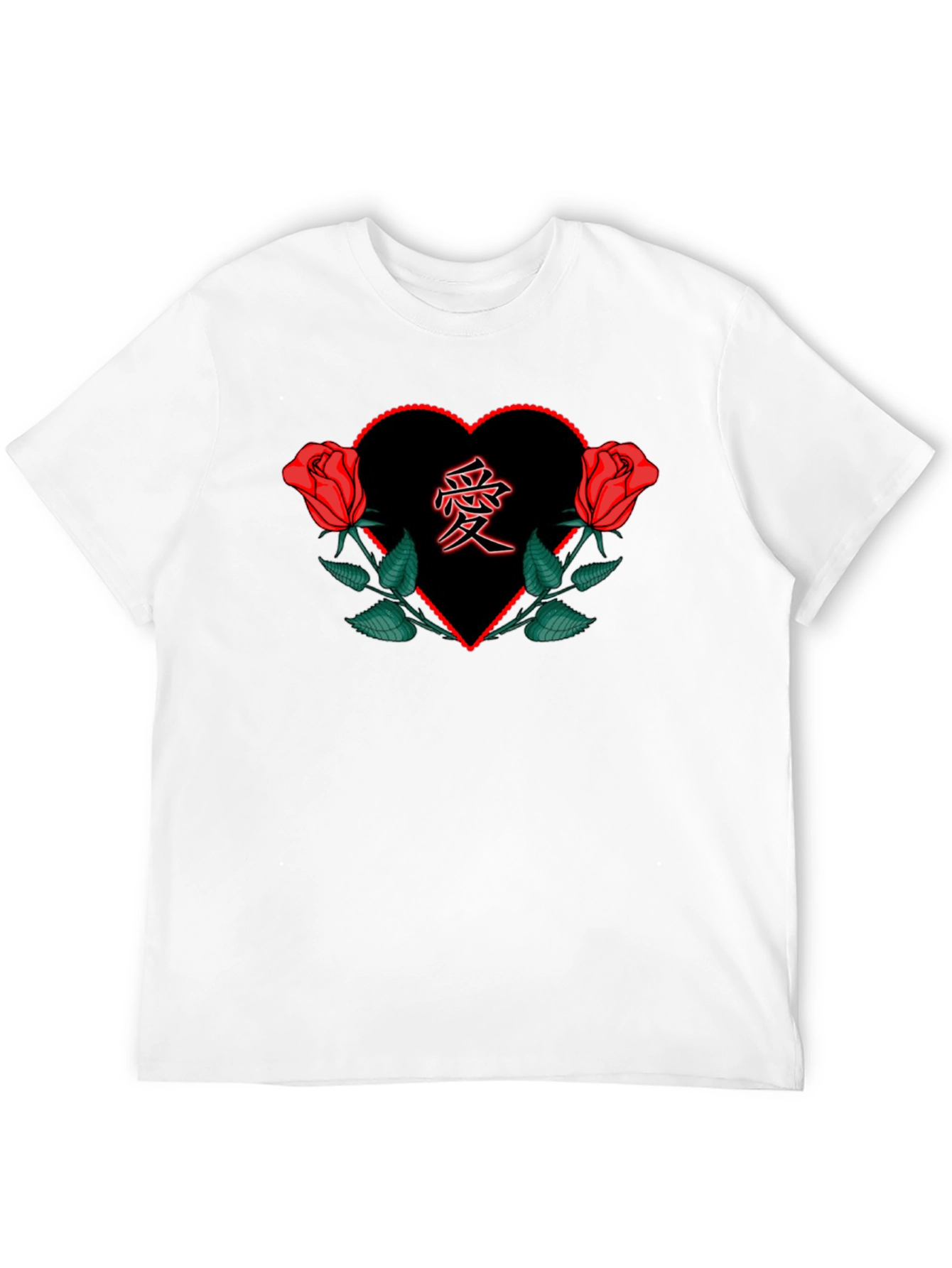 Red Rose Heart Love Graphic Black Tee