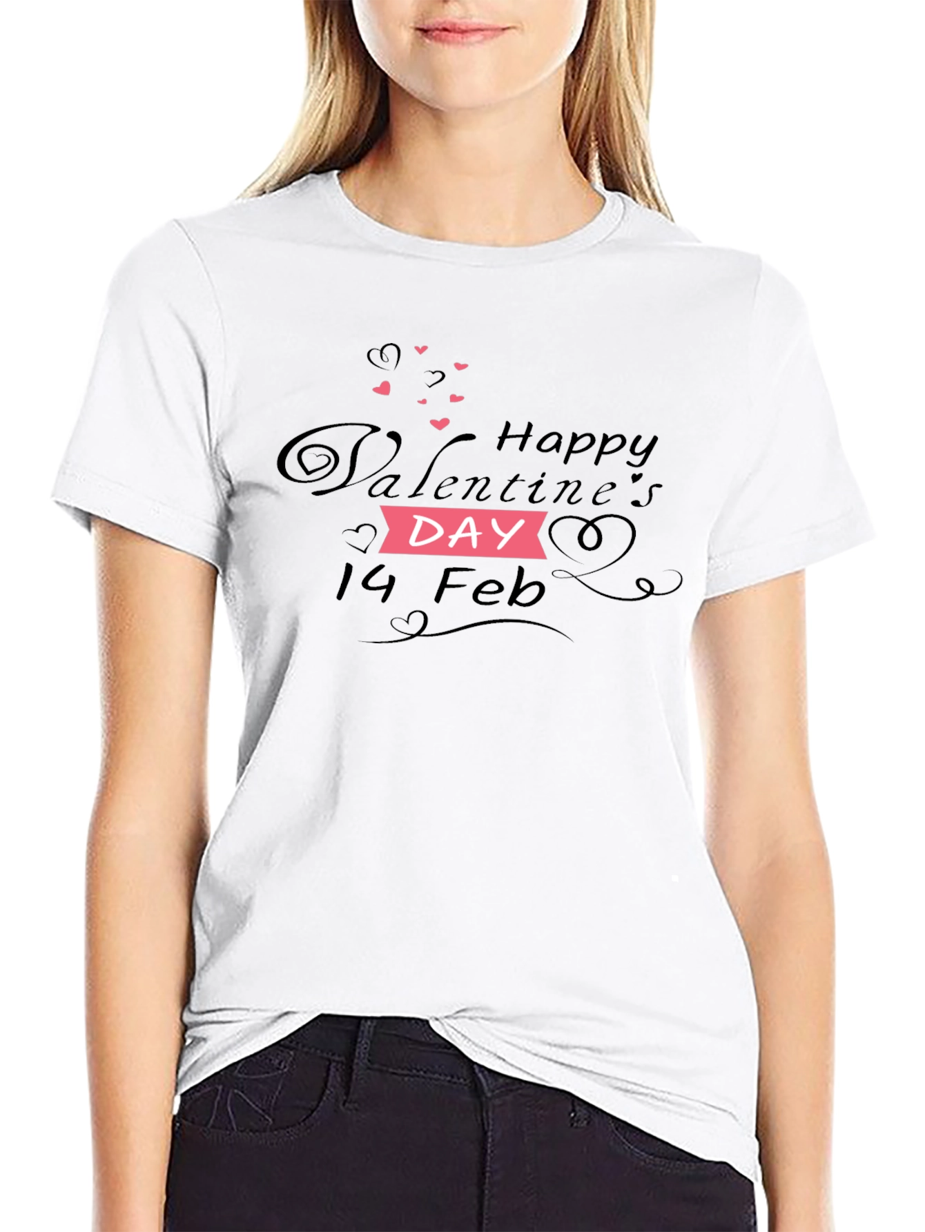 Happy Valentines Day T-Shirt - Black Cotton Blend Tee