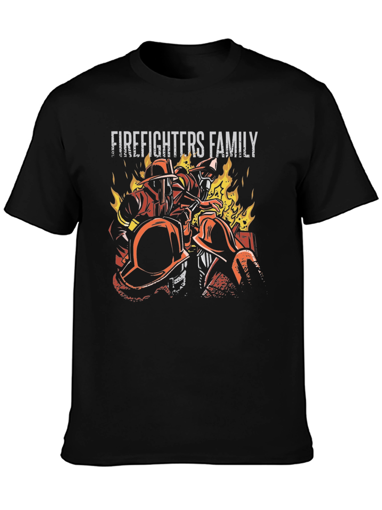 Firefighters Family Graphic Tee - Black Cotton T-Shirt