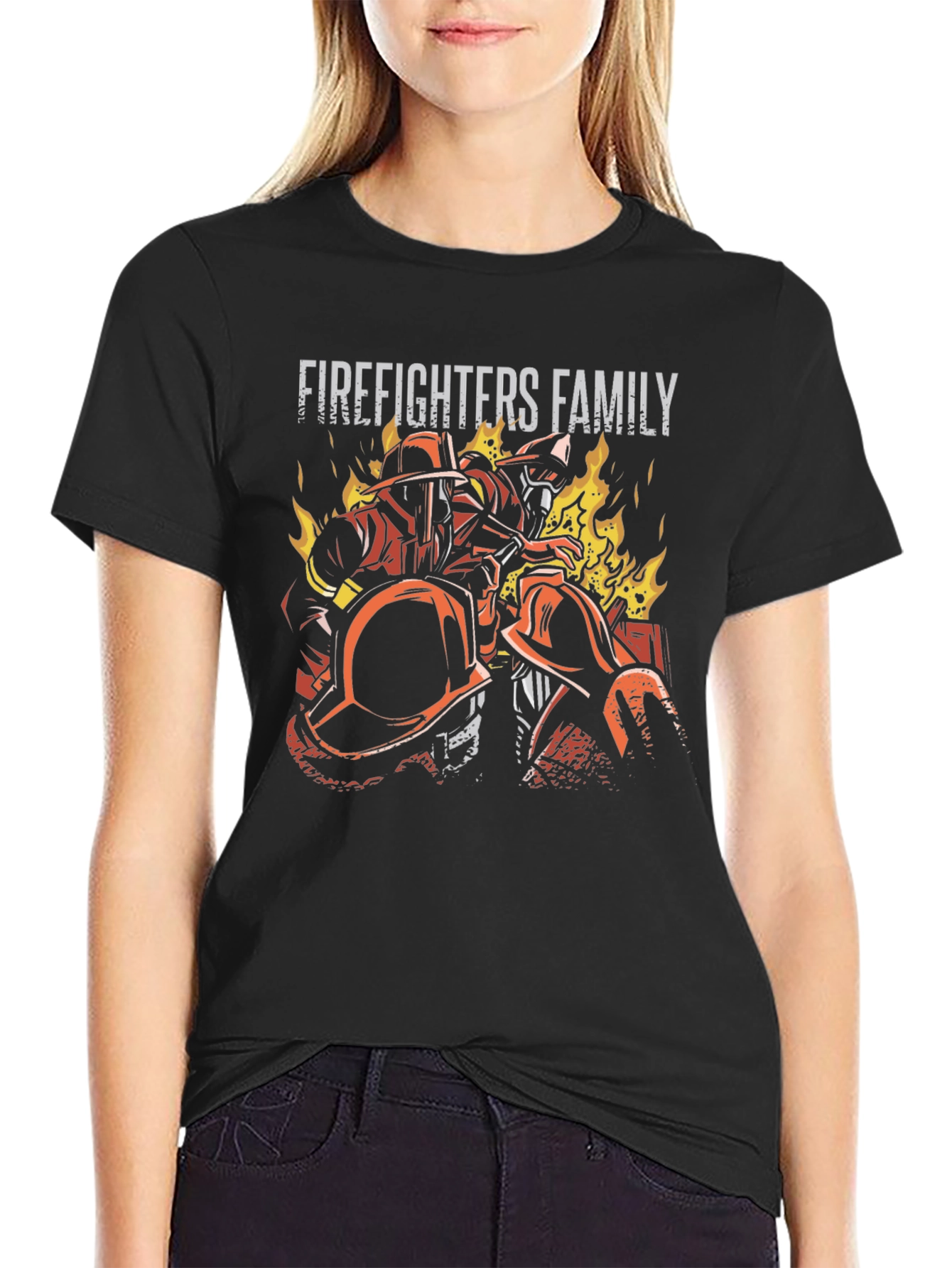 Firefighters Family Graphic Tee - Black Cotton T-Shirt