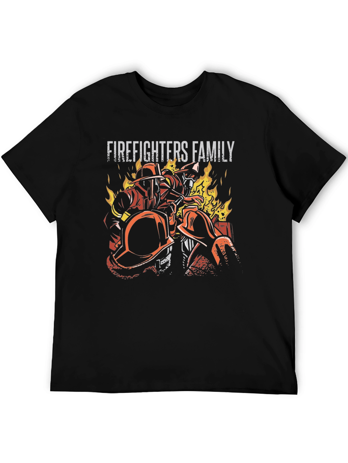 Firefighters Family Graphic Tee - Black Cotton T-Shirt
