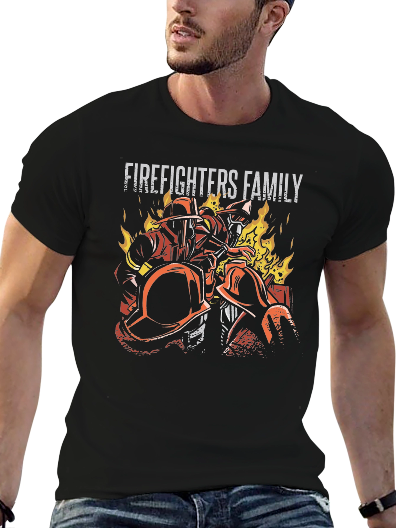 Firefighters Family Graphic Tee - Black Cotton T-Shirt