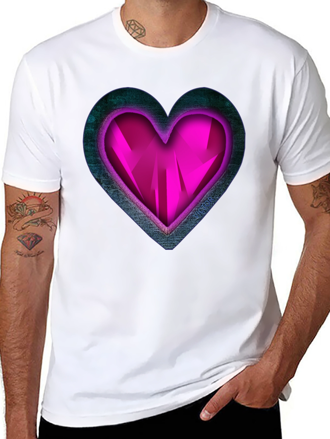 Geometric Heart Graphic Tee - Stylish Mens Black T-Shirt