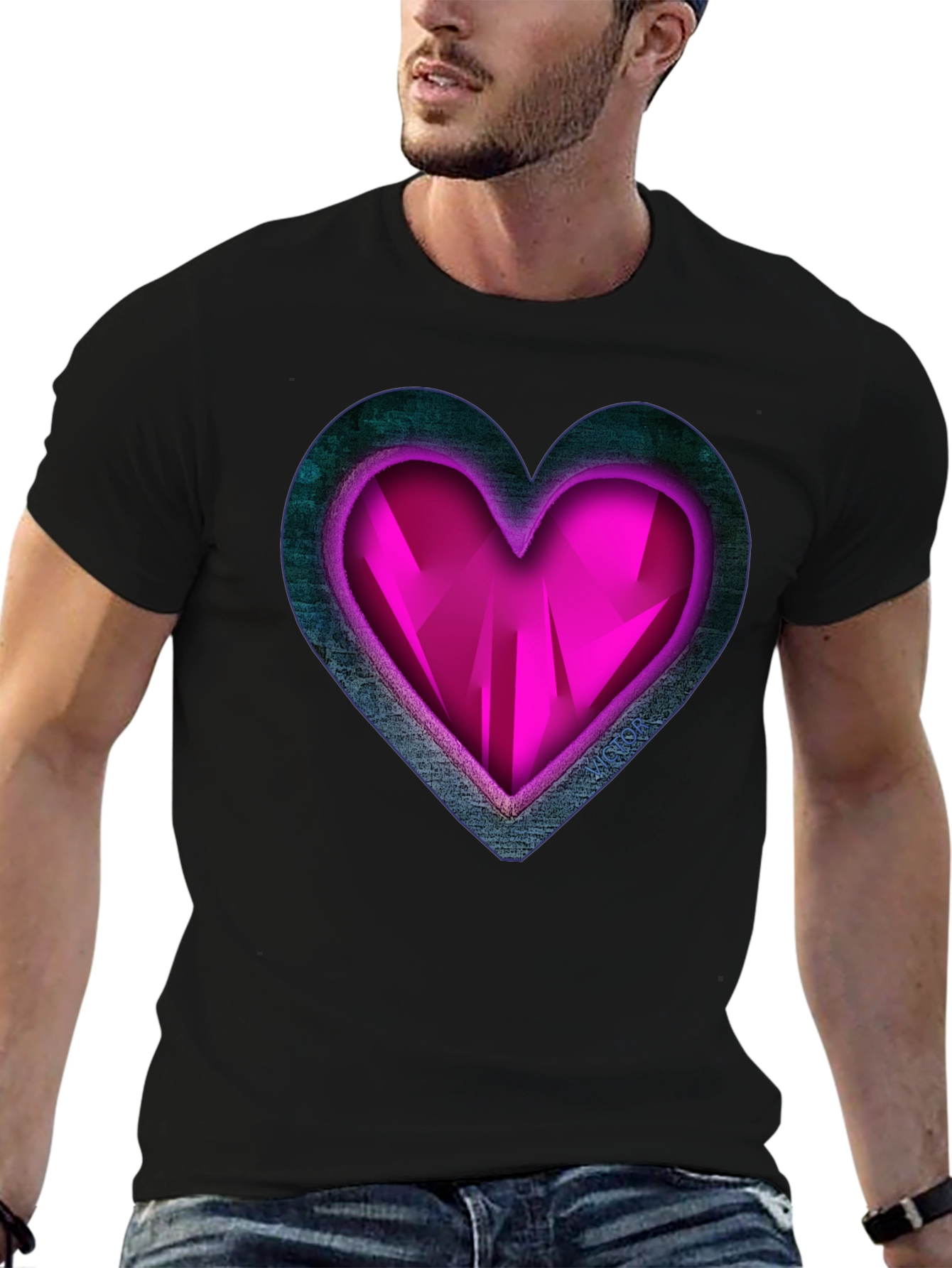 Geometric Heart Graphic Tee - Stylish Mens Black T-Shirt