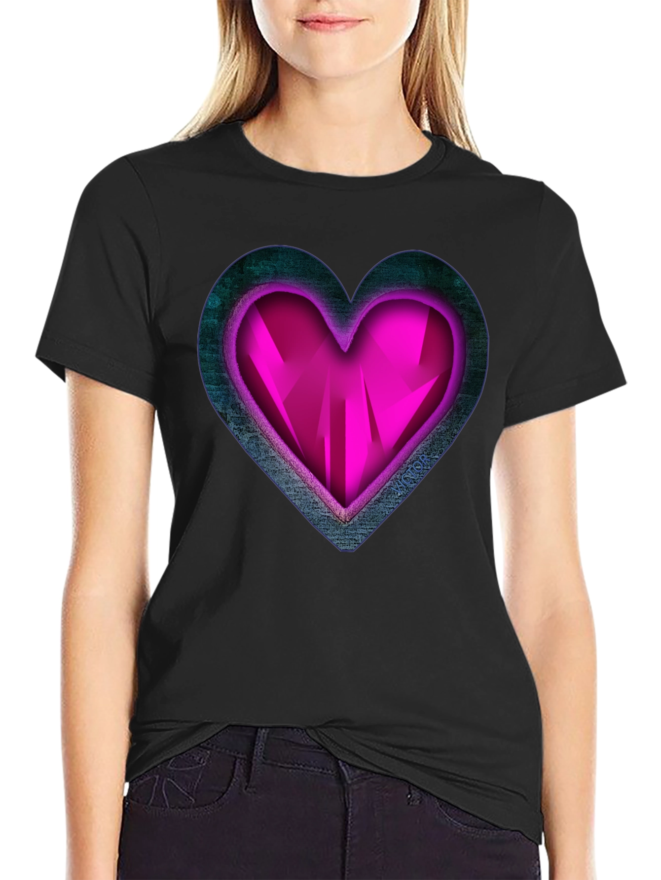 Geometric Heart Graphic Tee - Stylish Mens Black T-Shirt