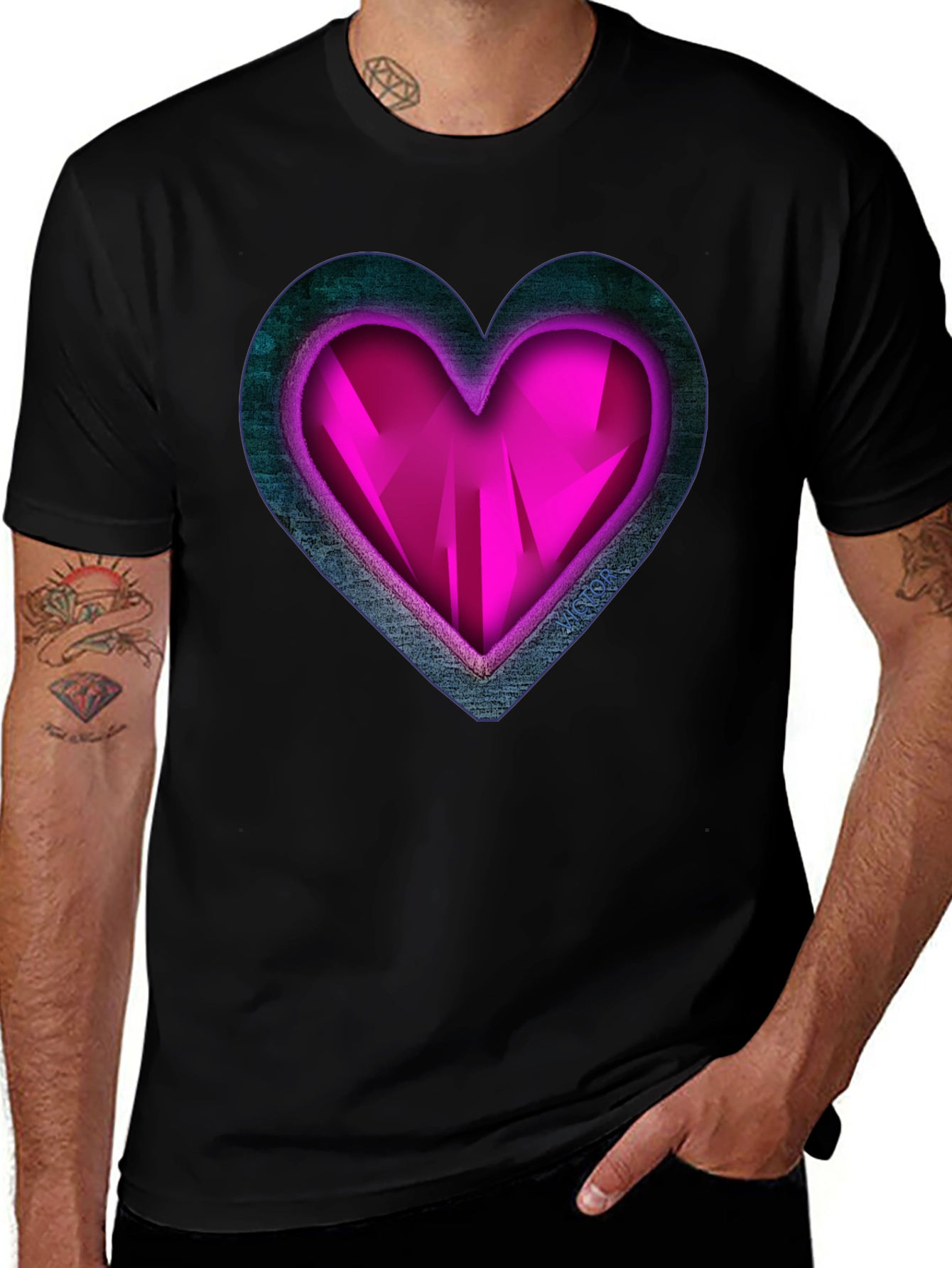 Geometric Heart Graphic Tee - Stylish Mens Black T-Shirt