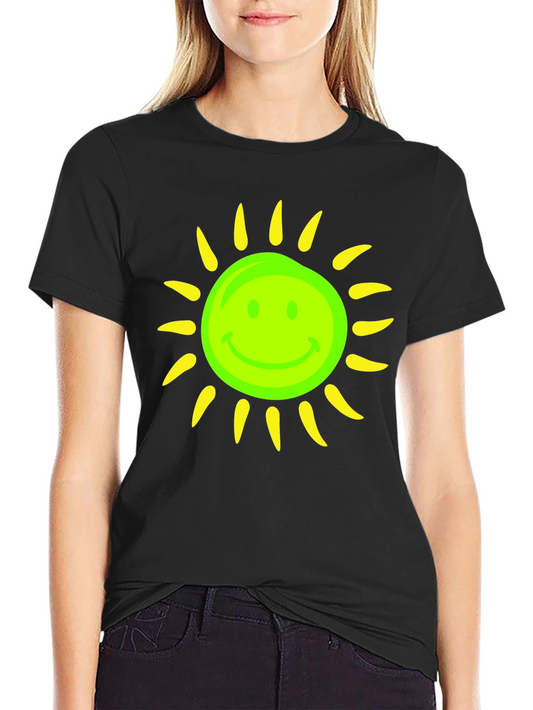 Smiley Sun Graphic Tee - Black Casual T-Shirt