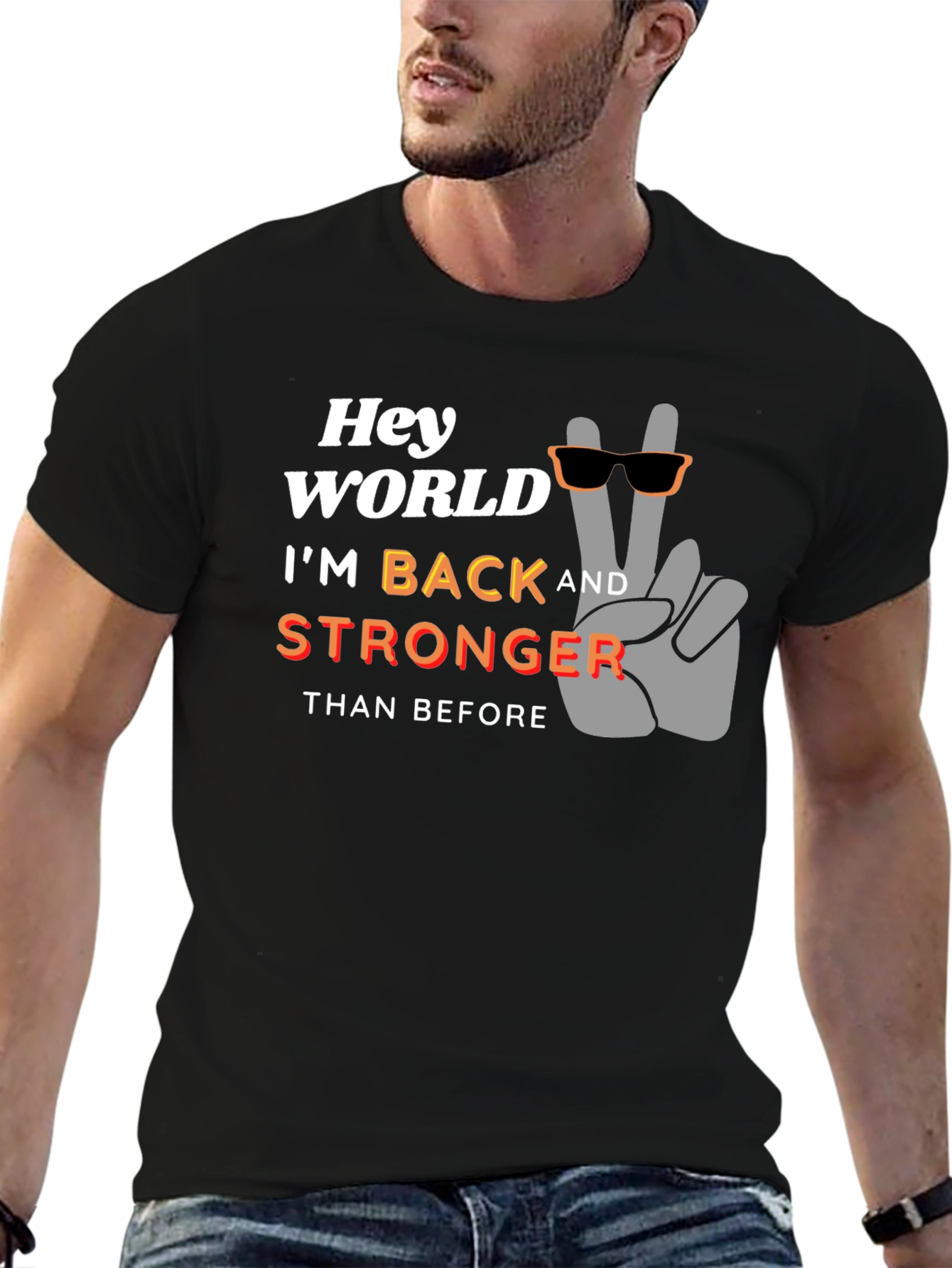 Hey World Im Back Stronger T-Shirt - Black