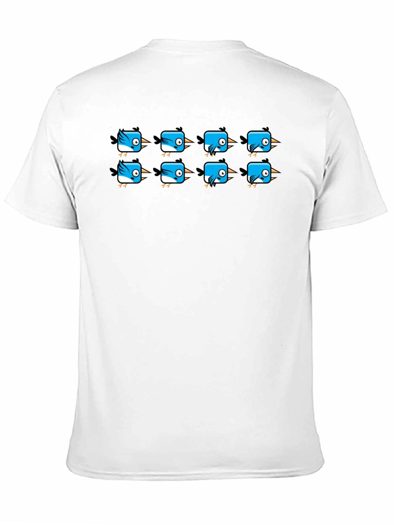 Cute Blue Bird Pattern Black T-Shirt
