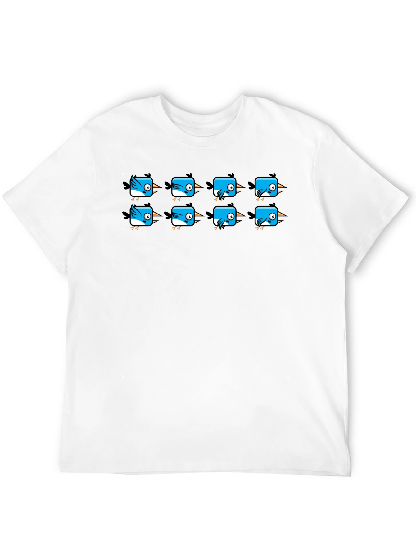 Cute Blue Bird Pattern Black T-Shirt