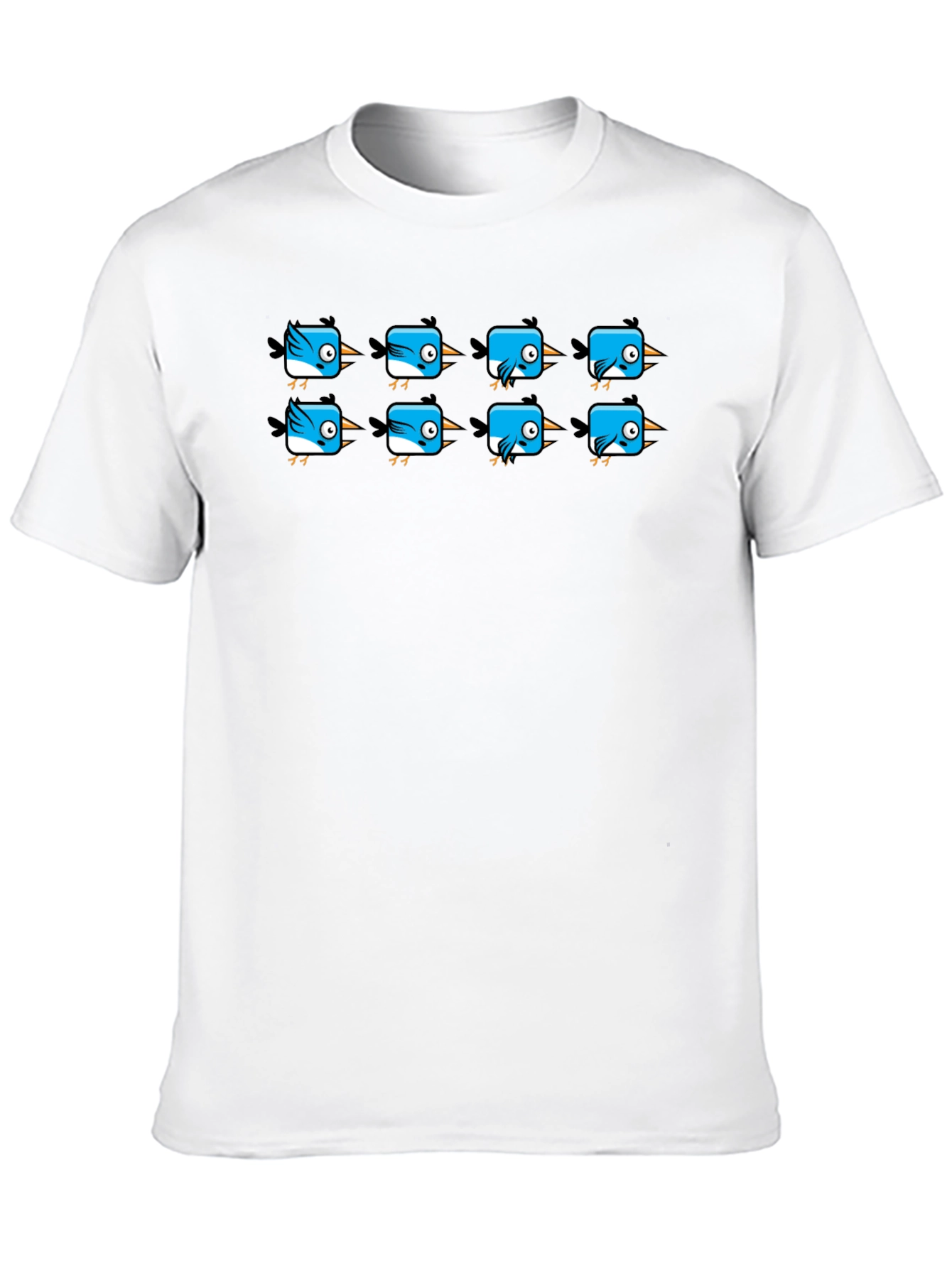 Cute Blue Bird Pattern Black T-Shirt