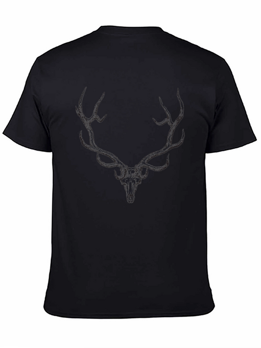 Stag Skull Graphic Tee - Black Crew Neck T-Shirt