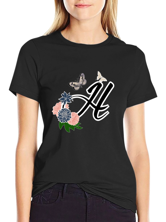 Floral Butterfly Initial T-Shirt