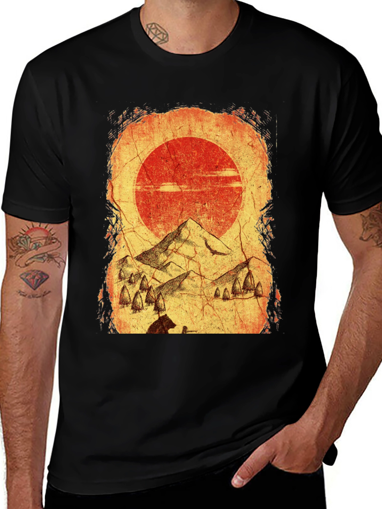 Mountain Scene Graphic Tee - Black