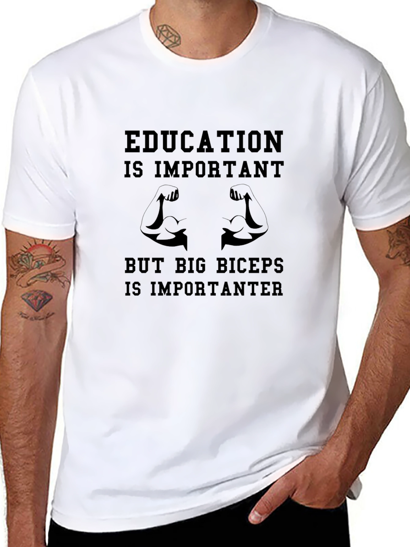 Funny Education Biceps Black Graphic T-Shirt