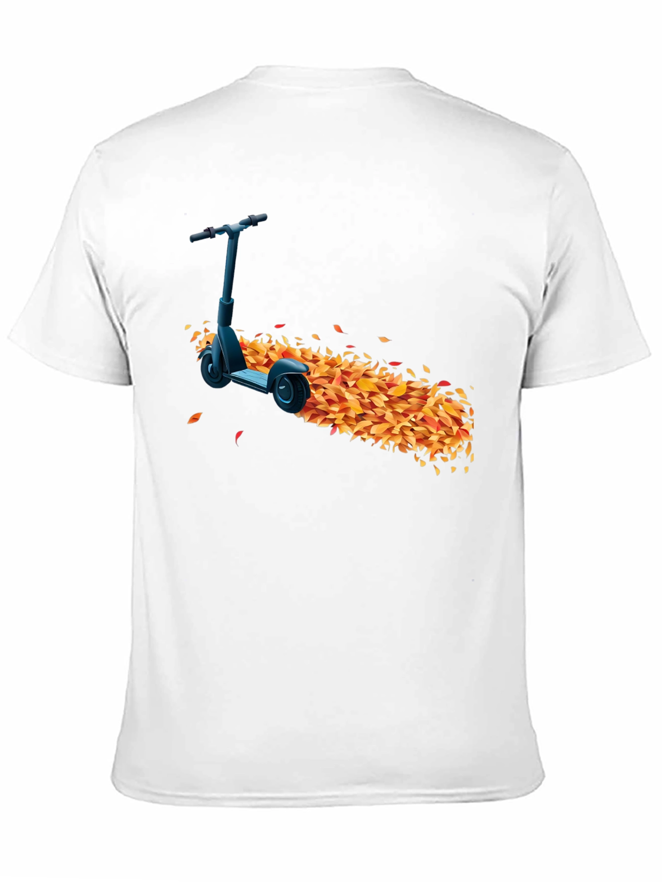 Stylish Black T-Shirt with Scooter & Leaves Design