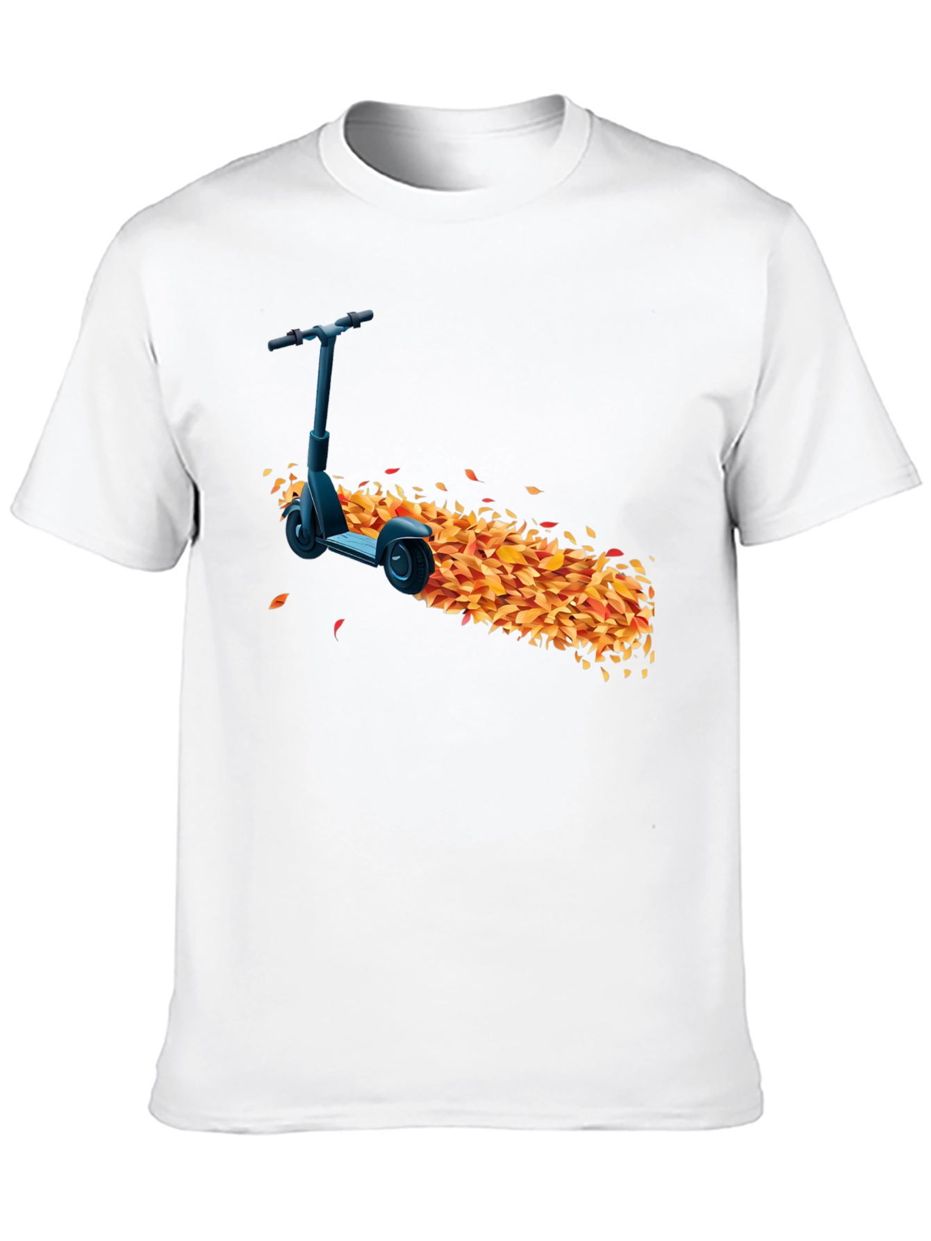 Stylish Black T-Shirt with Scooter & Leaves Design