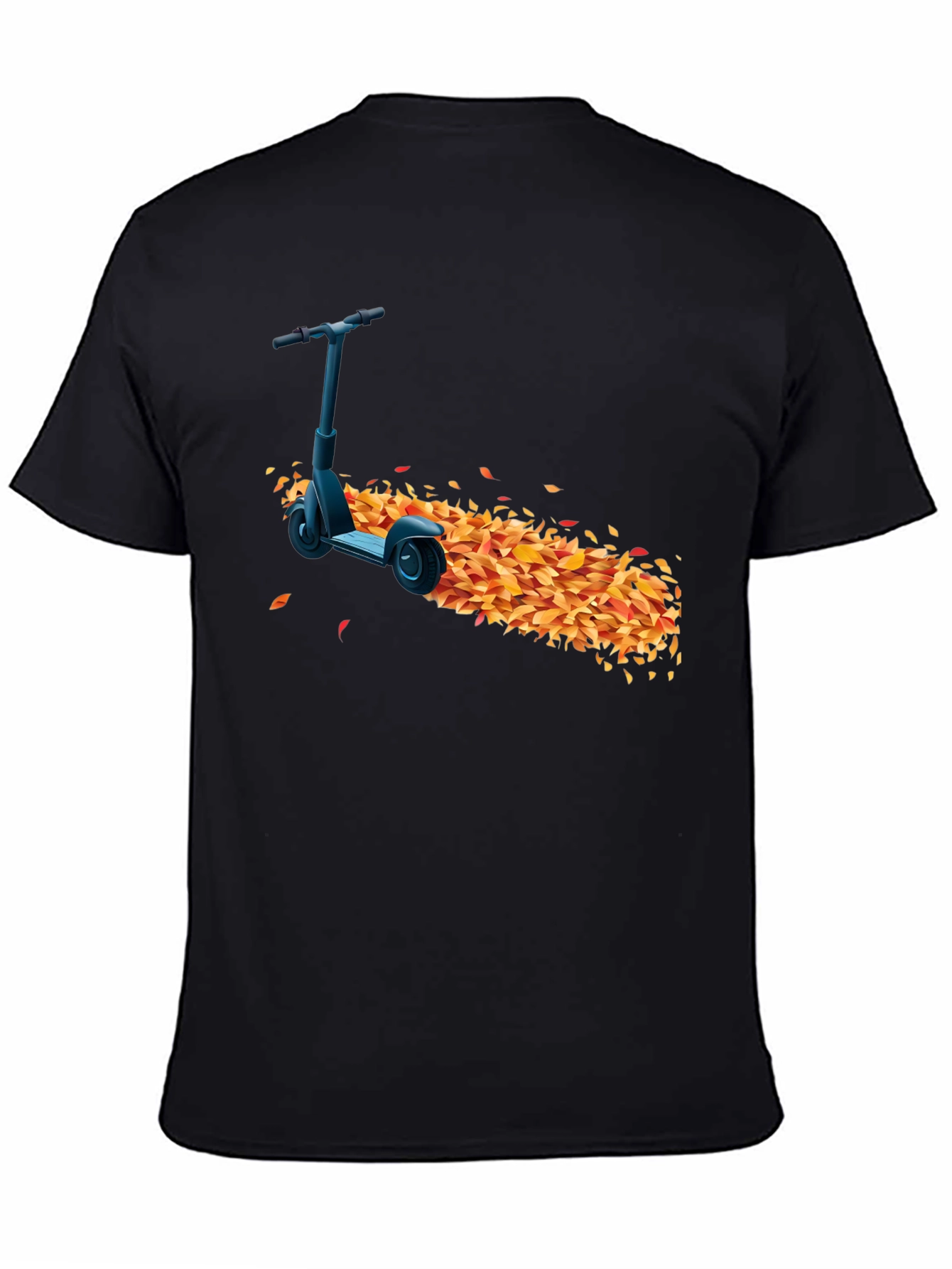 Stylish Black T-Shirt with Scooter & Leaves Design