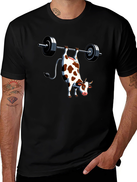 Funny Cow Weightlifting Black T-Shirt