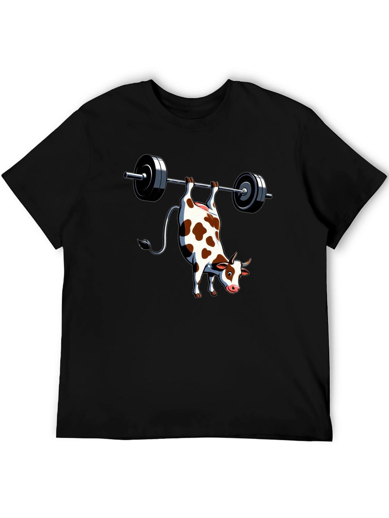 Funny Cow Weightlifting Black T-Shirt