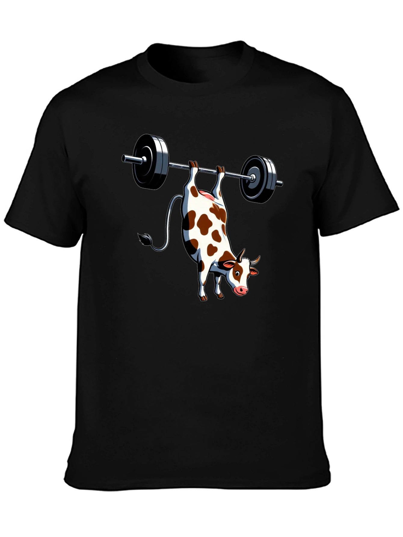 Funny Cow Weightlifting Black T-Shirt