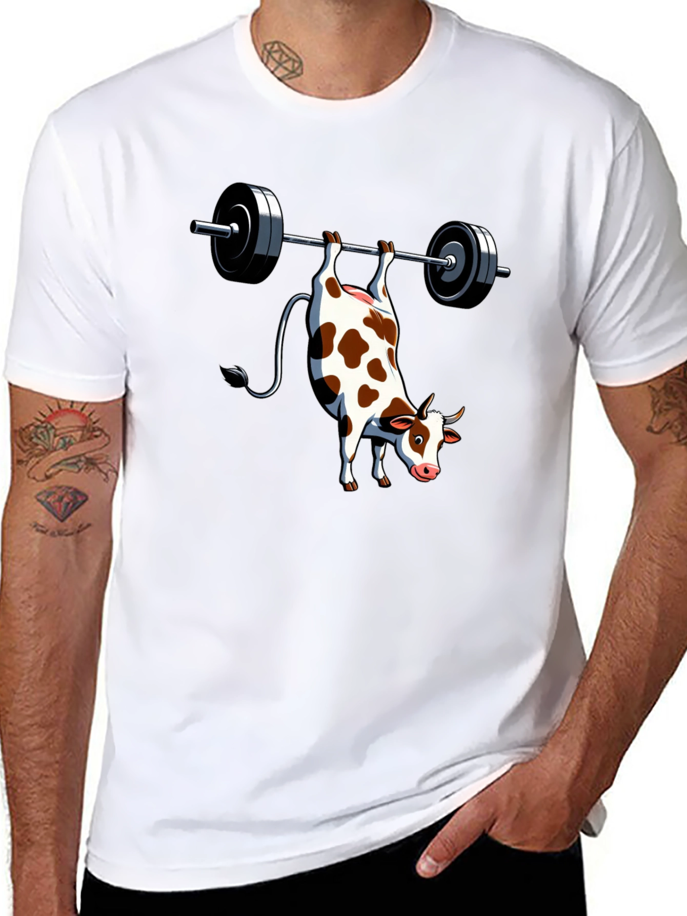 Funny Cow Weightlifting Black T-Shirt