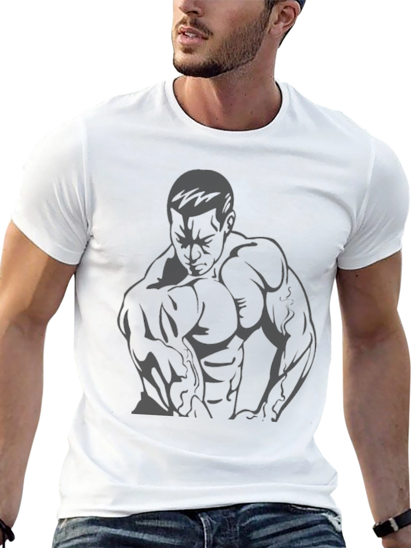 Muscle Man Graphic Tee - Black Cotton T-Shirt