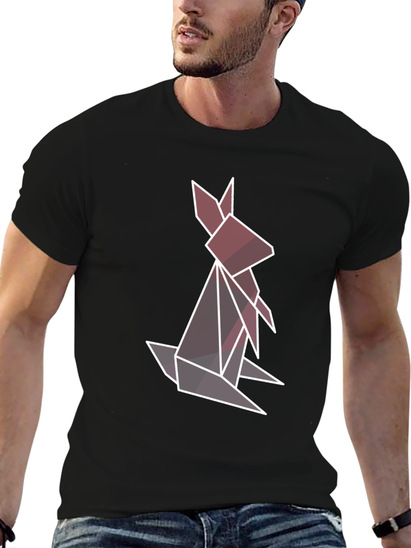 Geometric Rabbit Graphic Tee - Stylish Mens Black T-Shirt