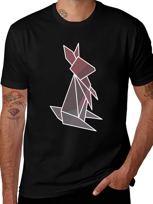 Geometric Rabbit Graphic Tee - Stylish Mens Black T-Shirt