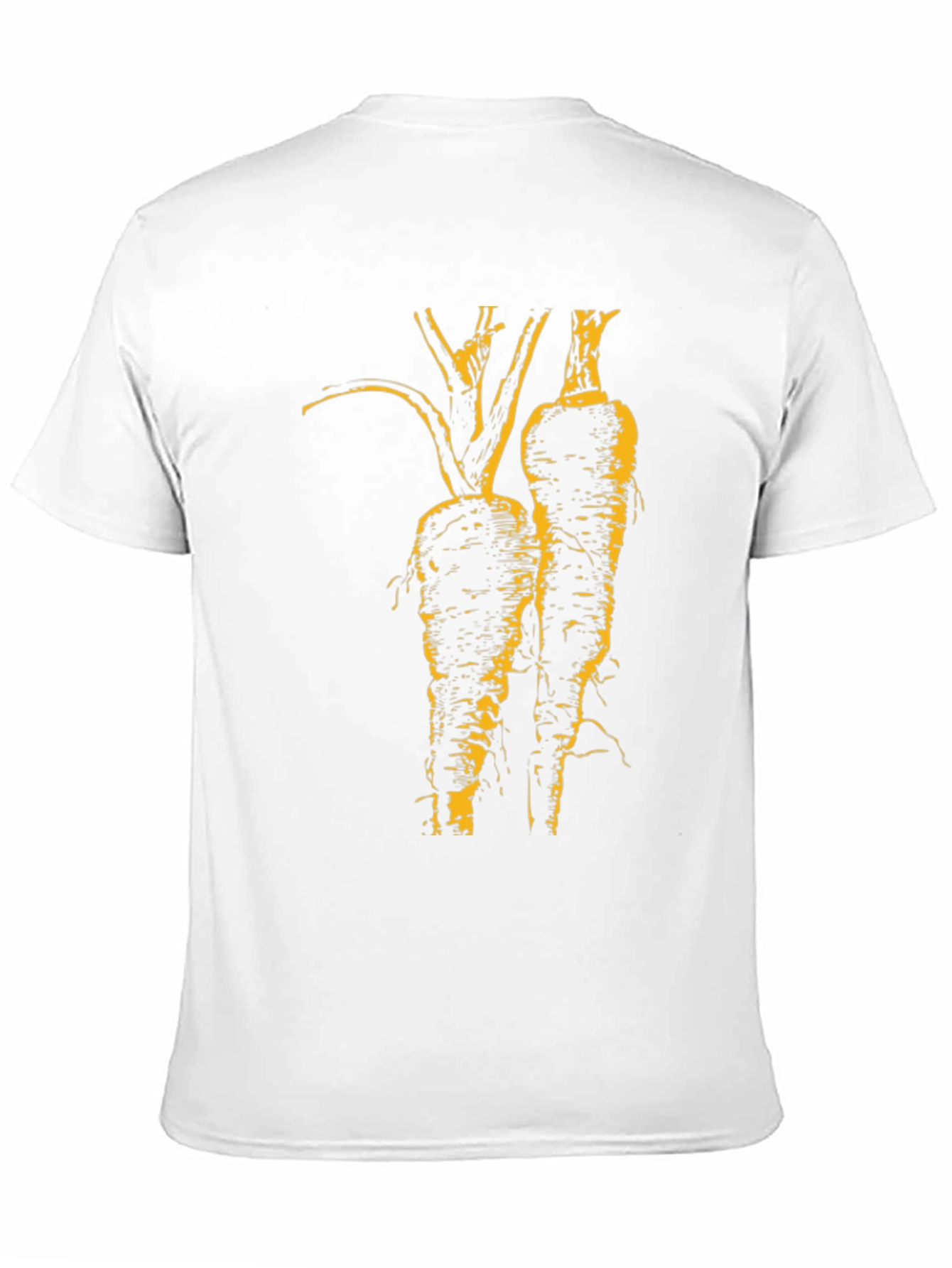 Unique Black T-Shirt with Artistic Yellow Root Vegetable Design