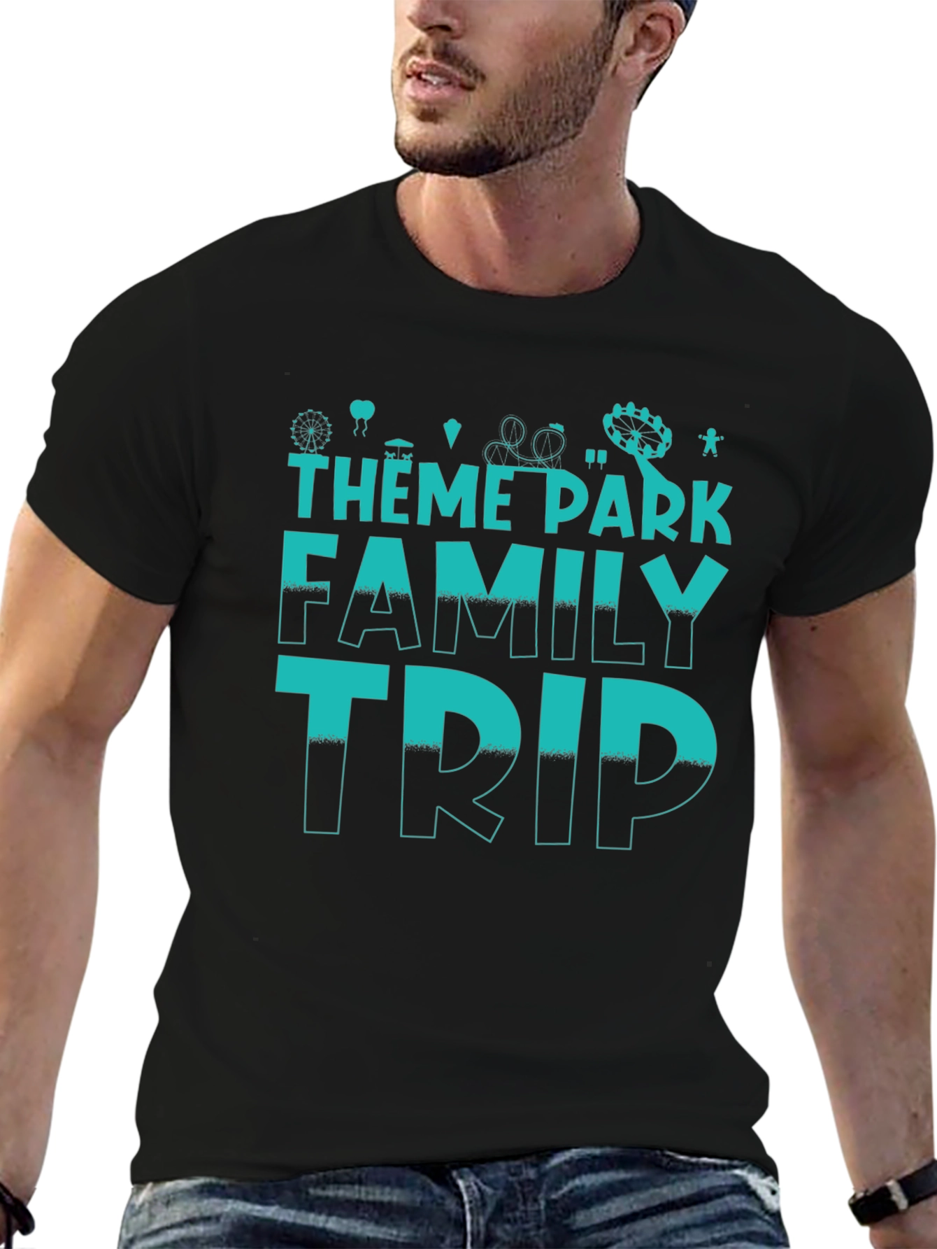Theme Park Family Trip T-Shirt - Black Cotton Tee