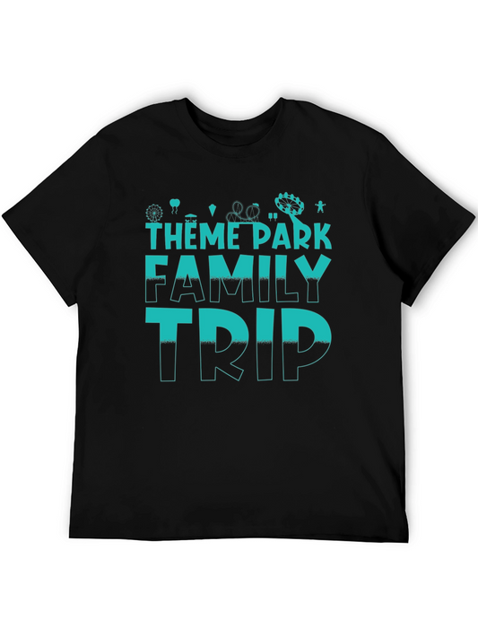 Theme Park Family Trip T-Shirt - Black Cotton Tee