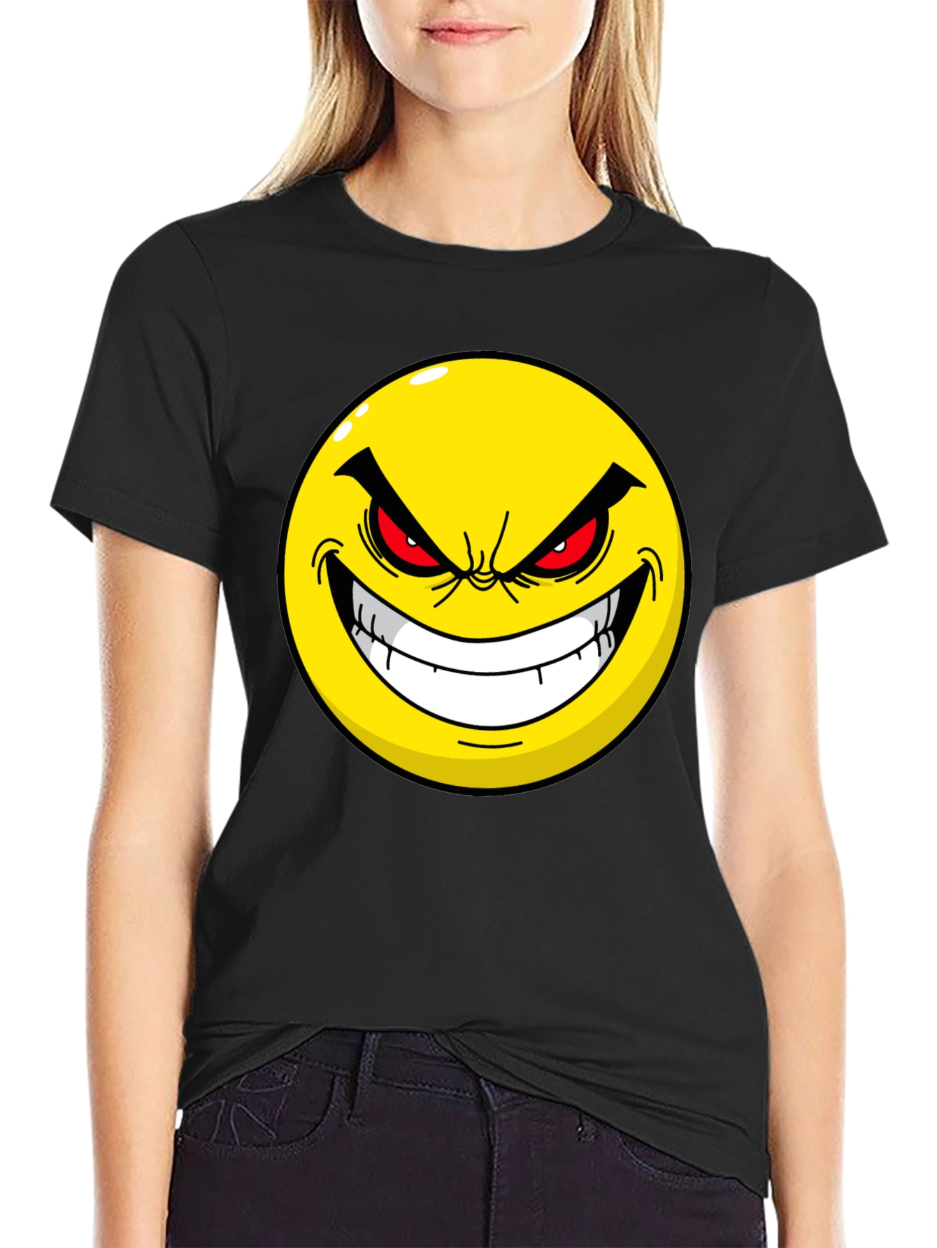Evil Emoji Graphic Tee - Black Cotton T-Shirt