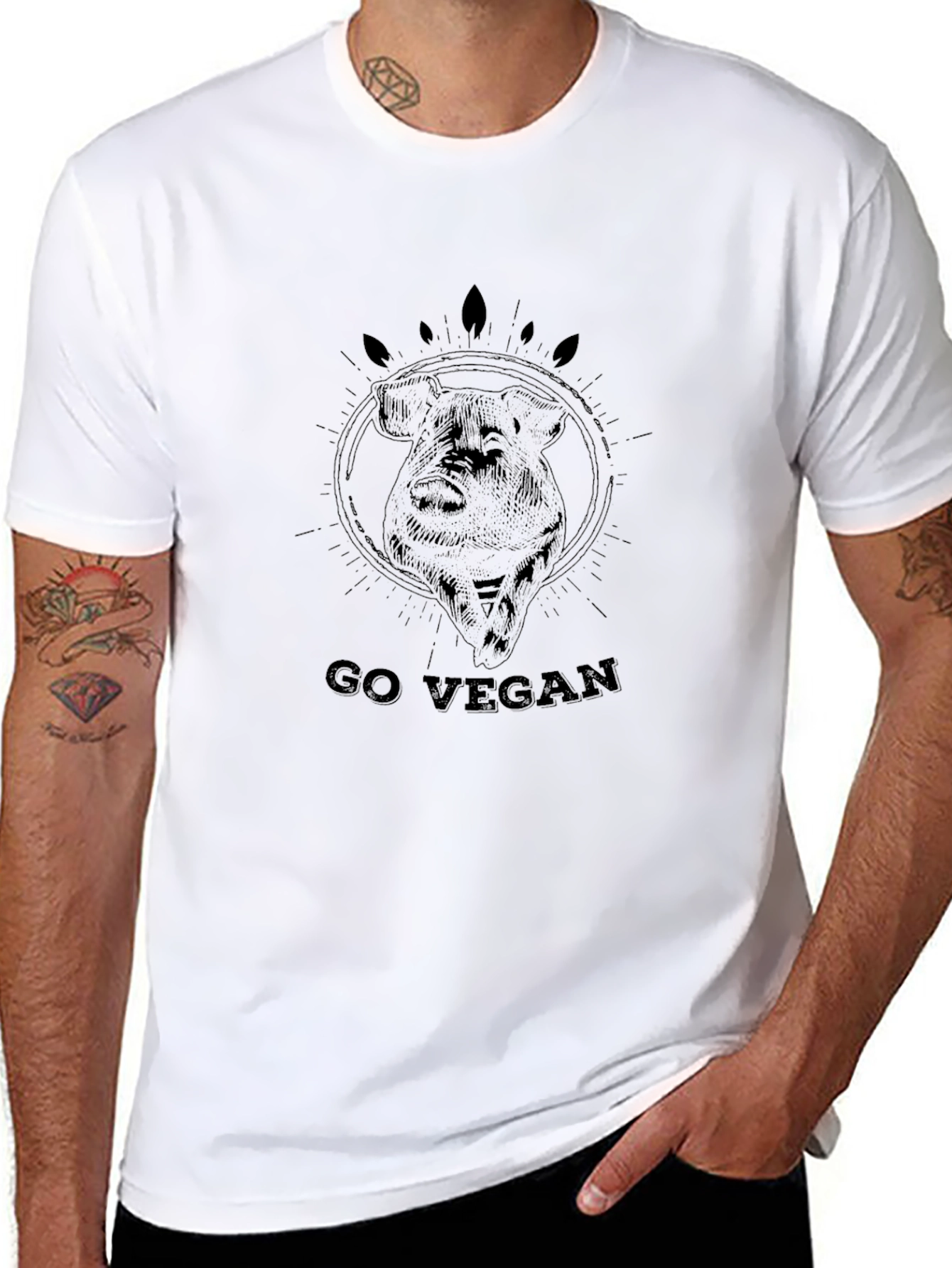 Go Vegan Pig Graphic Tee - Black