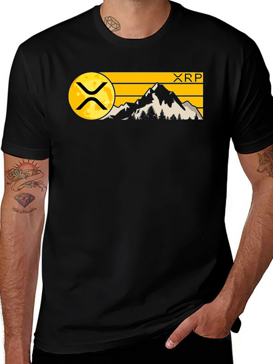 XRP Crypto Mountain Graphic T-Shirt - Black