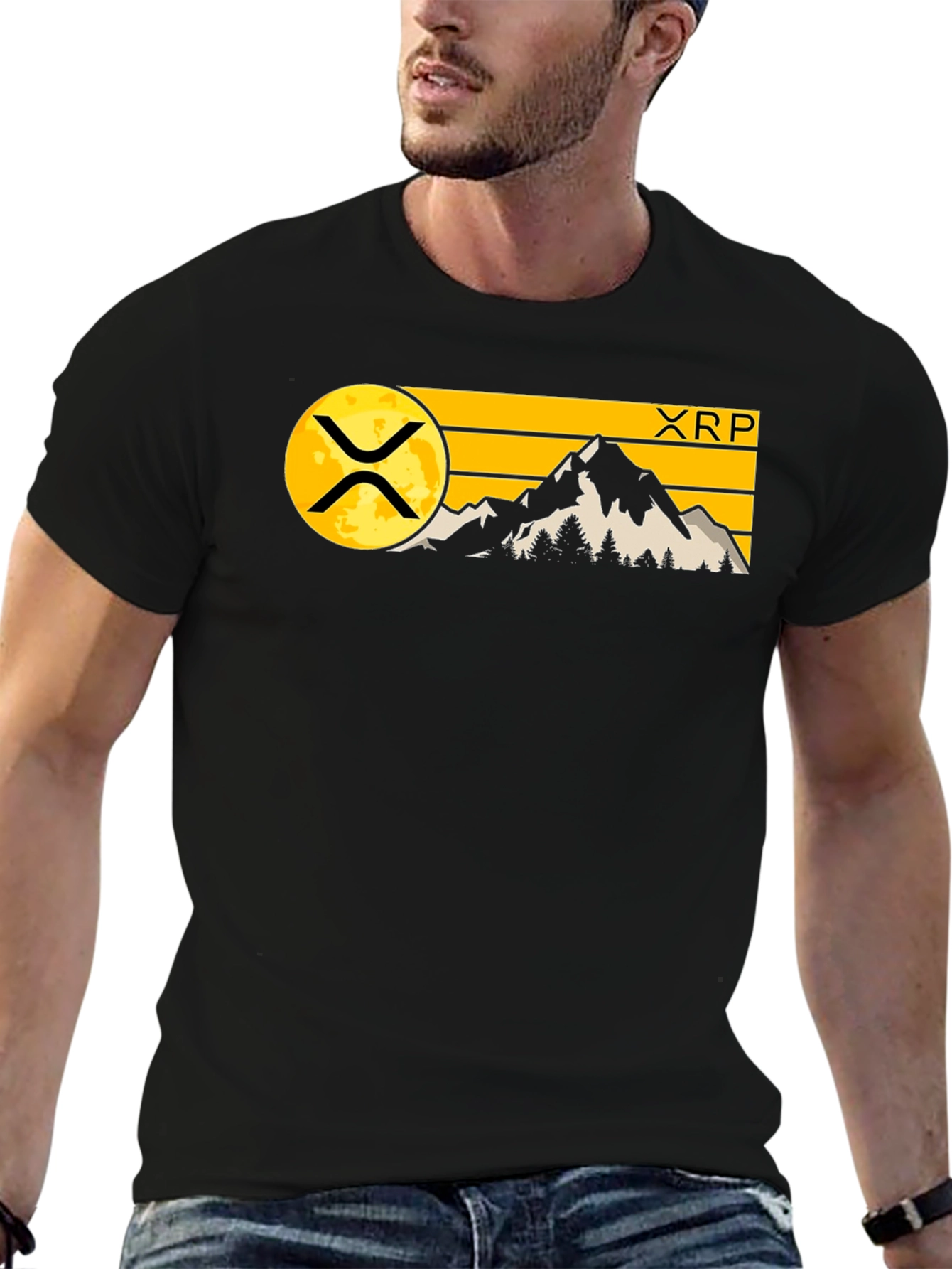 XRP Crypto Mountain Graphic T-Shirt - Black