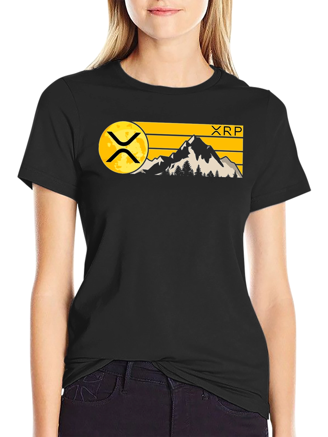 XRP Crypto Mountain Graphic T-Shirt - Black