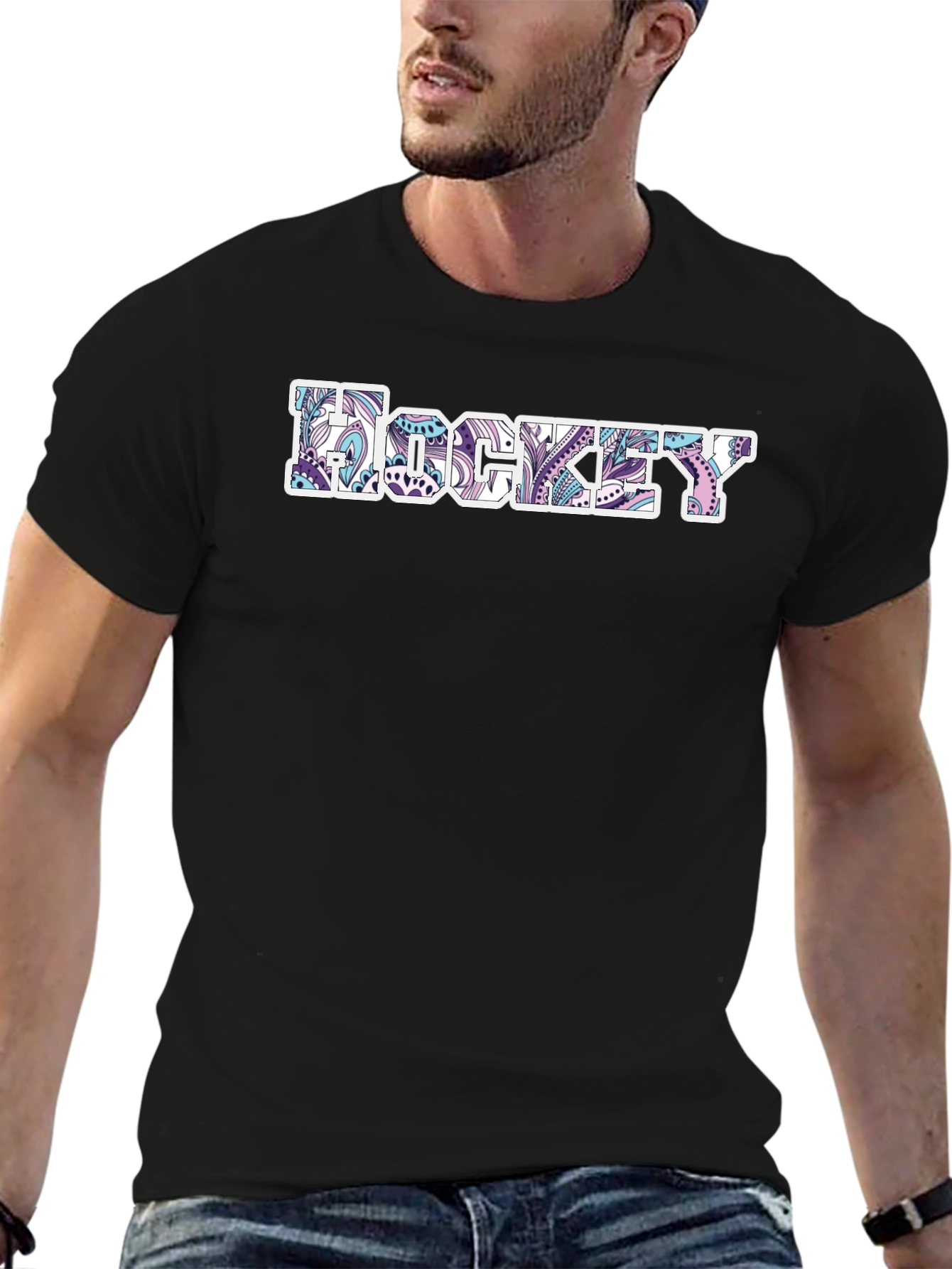 Hockey Paisley Design Black T-Shirt