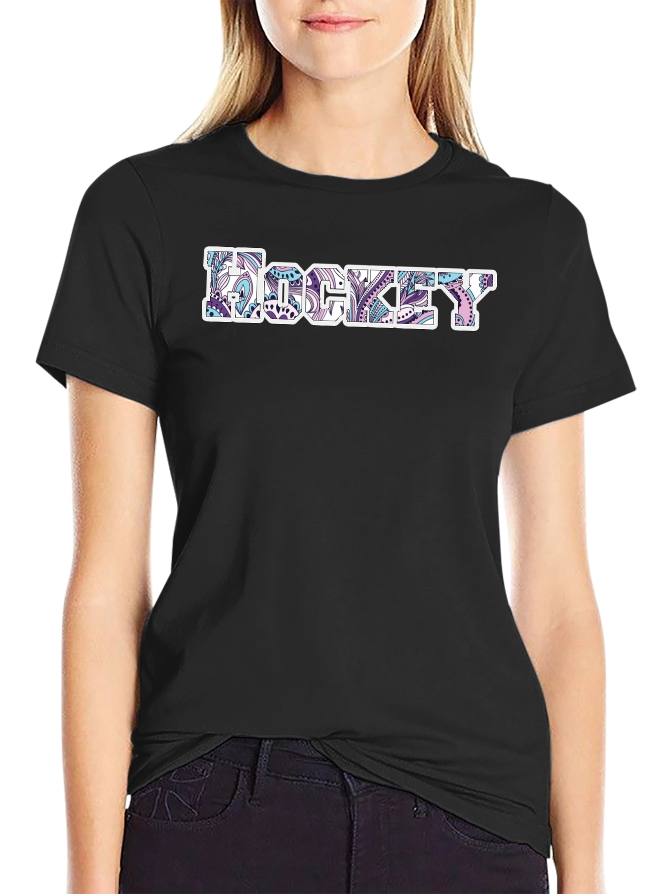 Hockey Paisley Design Black T-Shirt