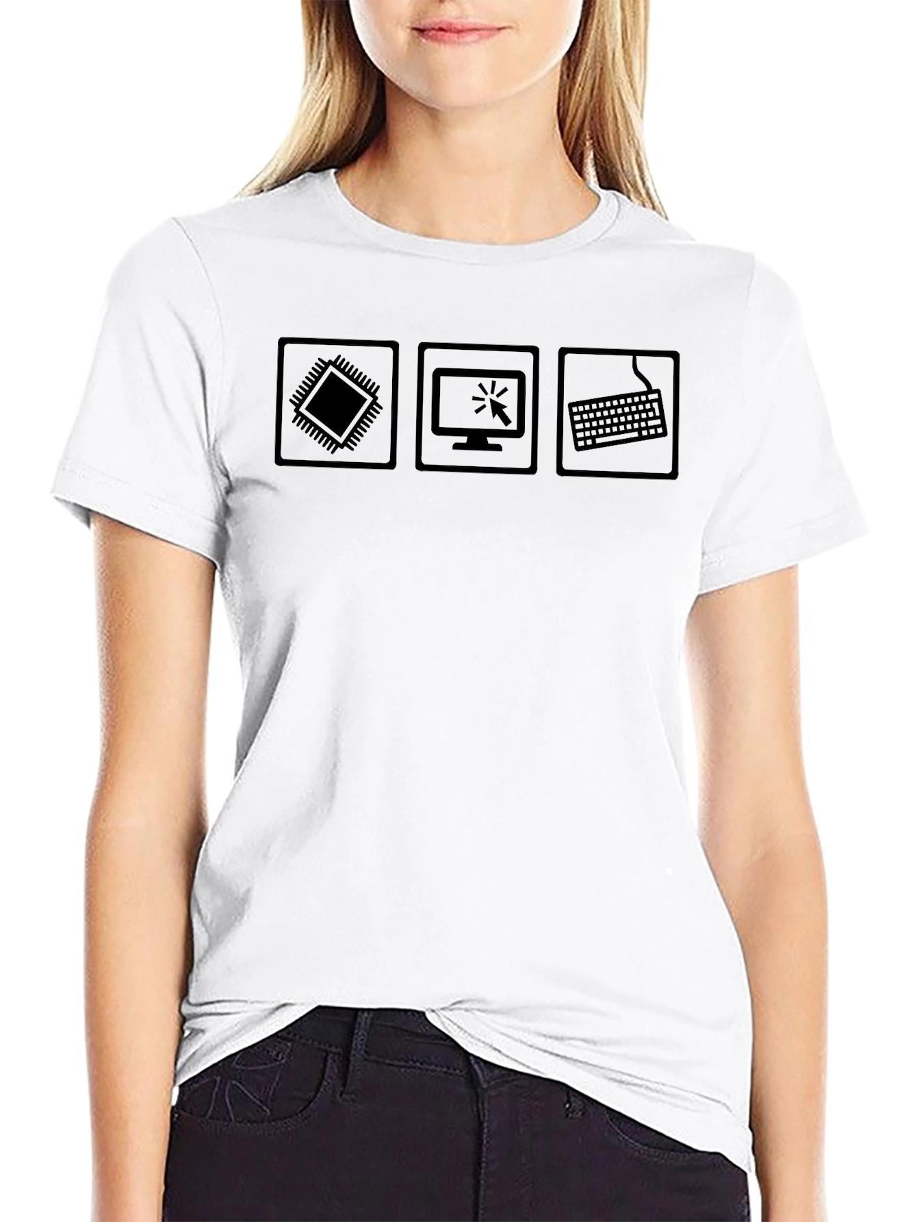 Techie Black T-Shirt - CPU Monitor Keyboard Design