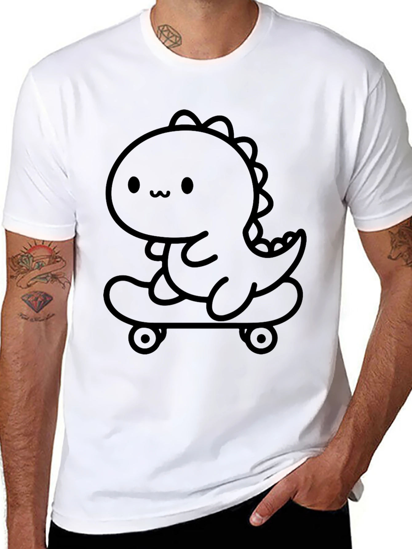 Dino Skateboard T-Shirt - Cute Cartoon Tee