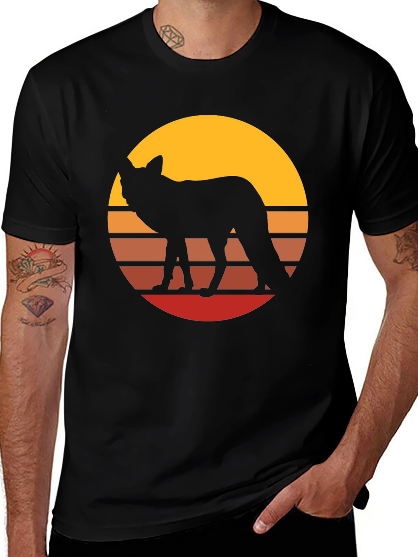 Retro Sunset Fox Graphic Tee - Stylish Unisex T-Shirt