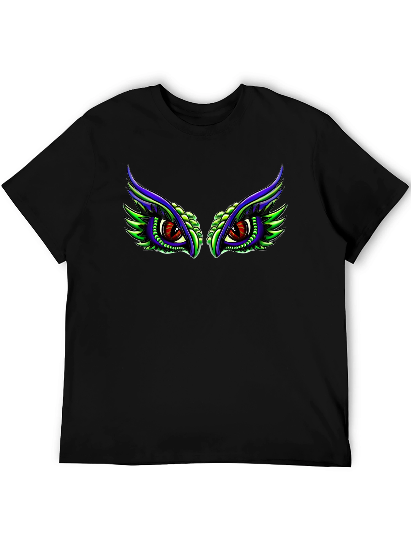 Eye-Catching Dragon Eyes Graphic Black T-Shirt